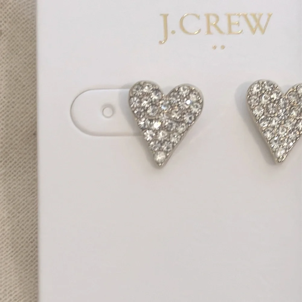 J Crew Pavé crystal heart stud earrings